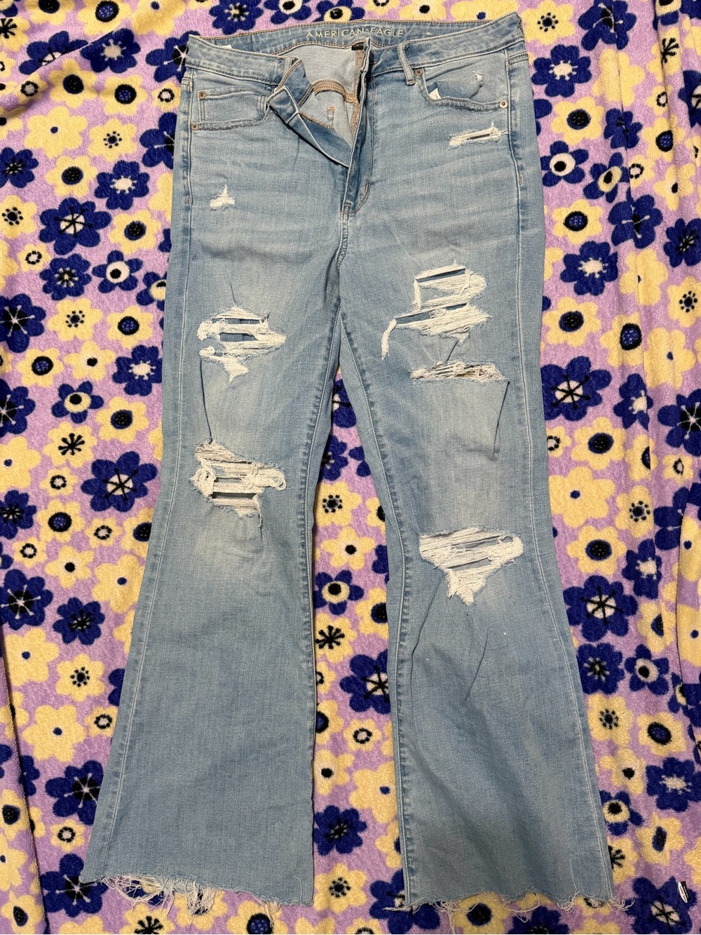 American Eagle Outfitters Light Blue Distressed Flare Jeans